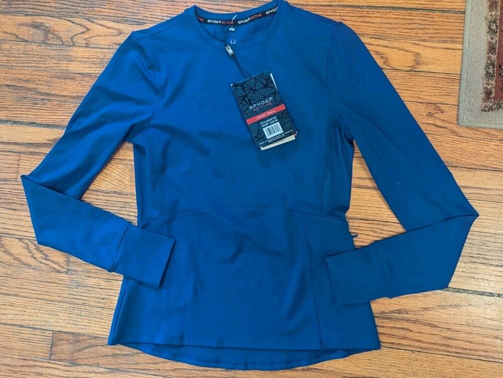 NWT Spyder Active Top Thumbholes Women's Shirt Small Blue $48